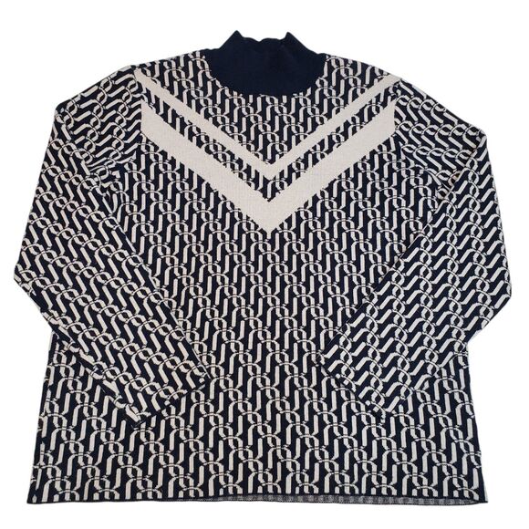 Liz Claiborne Women's Soft and Warm Turtle Neck Sweater, Navy and White, Large - Picture 1 of 8